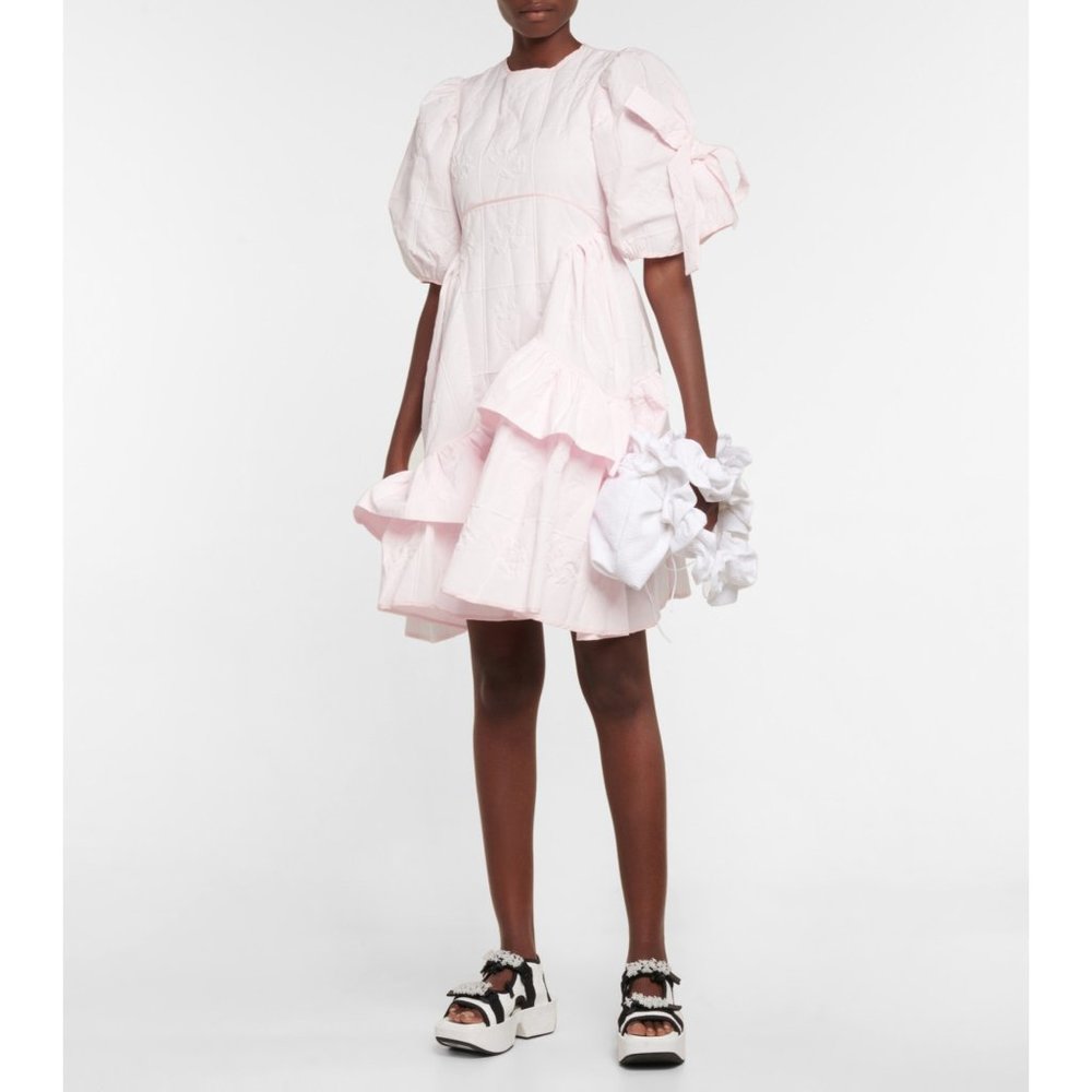 NEW CECILIE BAHNSEN Danita asymmetric-ruffle back-tie cotton dress Size US 2